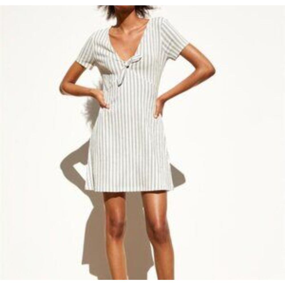 Zara Dress Womens L Striped Lightweight Sundress Classic Front Tie Summer Beachy